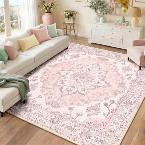 RELEANY Washable Area Rug, Square 8'x8', Pink by RELEANY