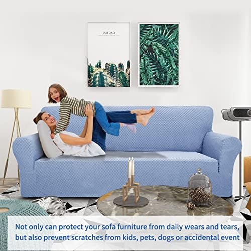 ZNSAYOTX 1 Piece Jacquard Couch Covers for 3 Cushion Couch High Stretch Sofa Cover for Pets Dogs Anti Slip Extra Large Sofa Slipcovers Furniture Protector (X-Large,Light Blue) - Image 2