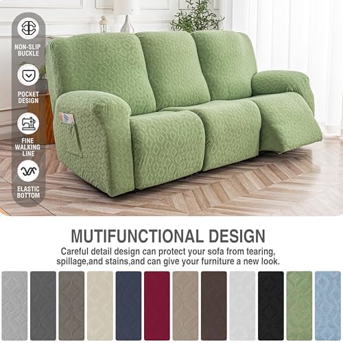 Gennia Waterproof Recliner Sofa Cover,3 Seat Couch Cover,Matcha Green - Image 6
