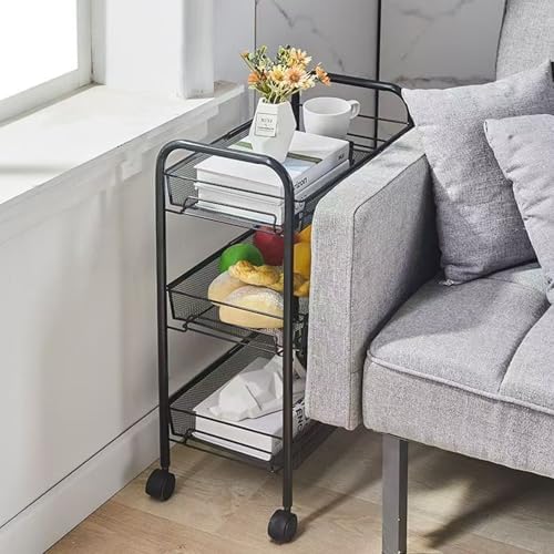3 Tier Metal Rolling Storage Cart Movable, with Wheels, Hooks - Image 2
