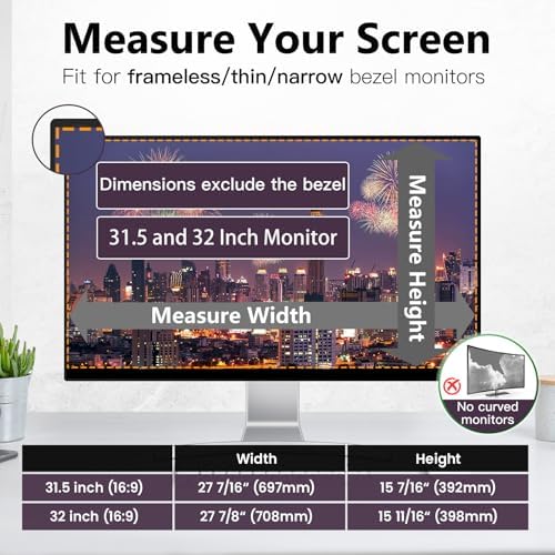 Magnetic 32 inch Computer Privacy Screen Filter for 16:9 Widescreen Monitor Desktop PC, Hanging Removable Anti Glare Blue Light Eye Protection Privacy Shield, 32in Anti Spy Screen Protector - Image 5