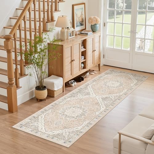 Madane Washable Runner Rug 2x6 Runners for Hallways Non Slip, Pink/Gray by Madane