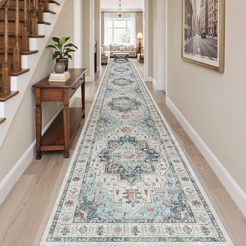 Madane Hallway Runner Rug 3x20 Washable Kitchen Runners 20ft, Blue - Image 3