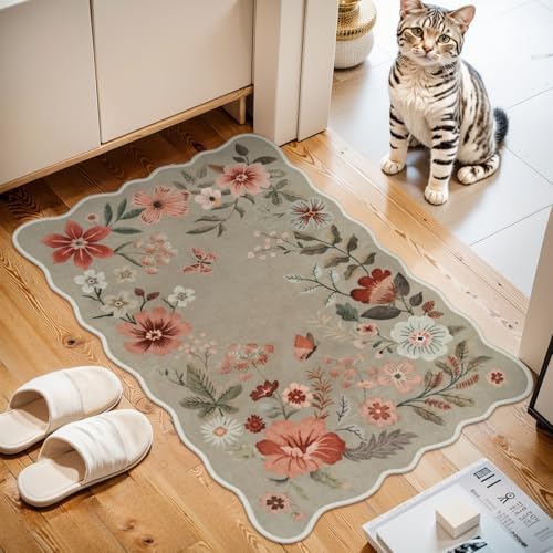 Lahome Floral Kitchen Rugs Non Slip Washable, Bathroom Rugs for Entryway by Lahome