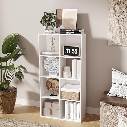 8-Cube Bookshelf, Tall Open Back Storage Shelves, Heavy Duty Wood Cubby Organizer for Small Spaces, Dorm Room Apartment Office, Unit for Book Toy Record Player Display (White, 8-Cube) - Image 6