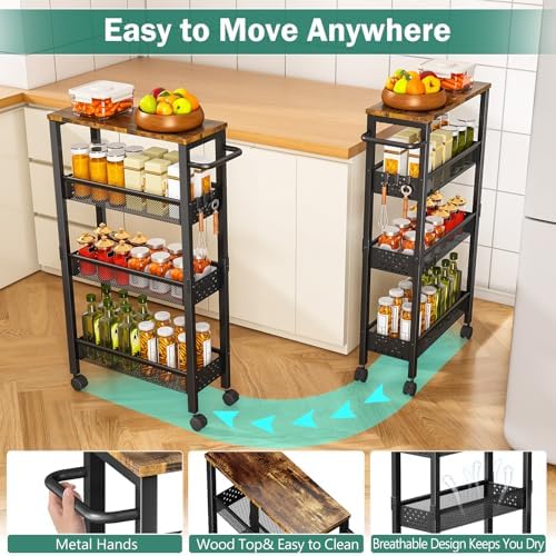 Vivihomety 4-Tier Slim Utility Rolling Laundry Cart with Wheels, Metal - Image 4