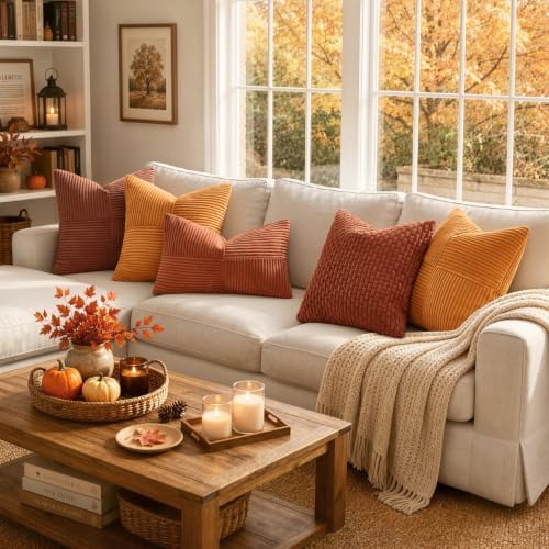 MIULEE Fall Burnt Orange Decorative Throw Pillow Covers for Couch 20x20 in - Image 6