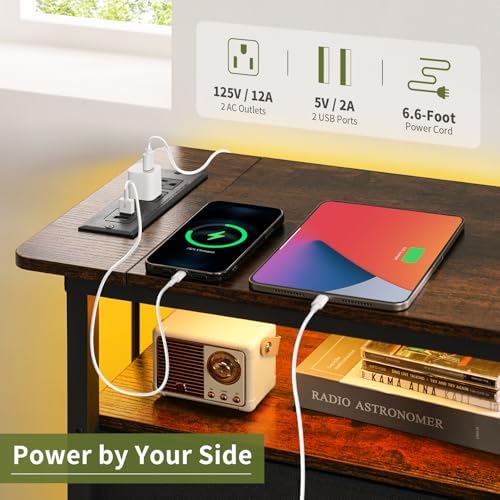 Yoobure End Table with Charging Station, LED Narrow Side Table Bedside Table, Small Night Stand End Tables Living Room, Skinny Nightstand with 3 Fabric Drawers, Side Tables Bedroom for Small Spaces - Image 5
