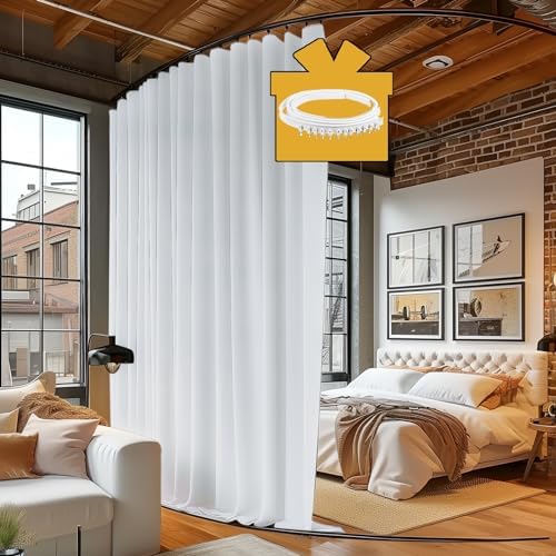 Room Divider Curtains with Ceiling Track, 95% Blackout Heavy Curtains Noise Reduction Privacy Curtain System Kits, 8.3 ft Wide x 7 ft Tall, White, 1 Panel by RoomDarkning