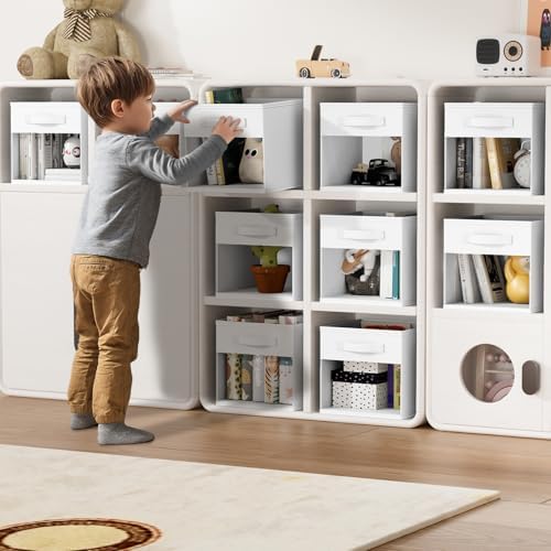 DIMJ Cube Bins, 12.2-Inch Storage Bins Cubes with Window, 6 Packs Collapsible Storage Bins with Handles, Closet Storage Baskets for Organizing Living Room, Office, 6 Pack,White - Image 4