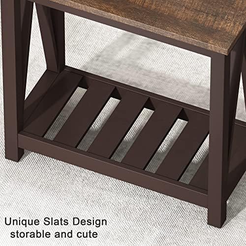 ChooChoo Farmhouse End Table, Rustic Vintage Narrow End Side Table with Storage Shelf for Small Spaces, Nightstand Sofa Table for Living Room, Bedroom Espresso 2 Pack - Image 7