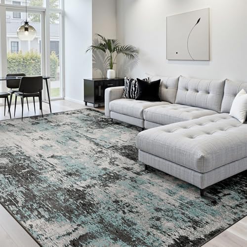 RELEANY Washable 10'x14' Abstract Area Rug for Living Room Teal Black - Image 4