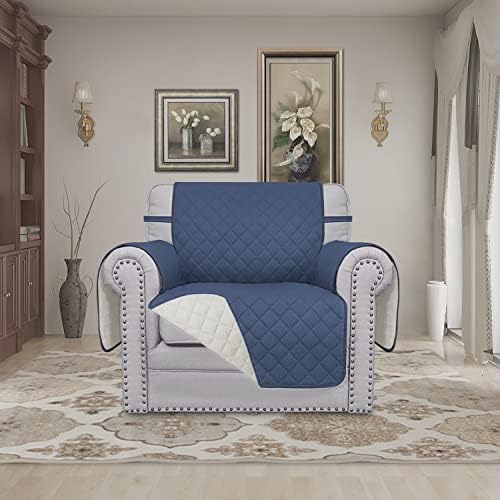 Easy-Going Reversible Couch Cover, Small Chair, Dark Blue/Ivory - Image 2