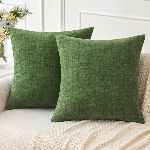 MIULEE Soft Chenille Throw Pillow Covers Moss Green 18x18 Inch Pack of 2 by MIULEE