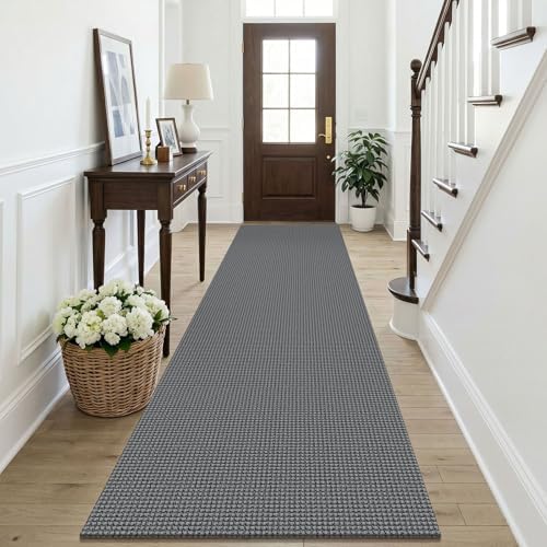 KOZYFLY Cotton Runners Rugs for Hallway 3x10, Wide Washable Runner Rug, Woven Non Slip Kitchen Runner, Braided Entryway Rug, Floor Carpet for Entry, Aisle, Hall, Grey/Dark Grey by KOZYFLY