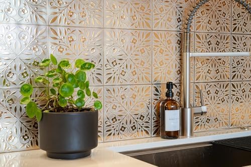 Main Street Peel and Stick Wallpaper Tiles, White & Gold Leaves, 24-Pack - Image 2