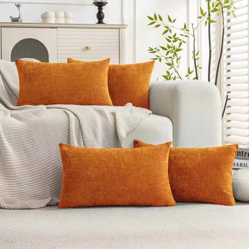 Set of 4 Soft Textured Decorative Throw Pillow Covers 12X20 Inch Cozy Farmhouse Cushion Cover Square Accent Pillow Cases for Bed Couch Sofa Living Room, Orange by Cozoomy