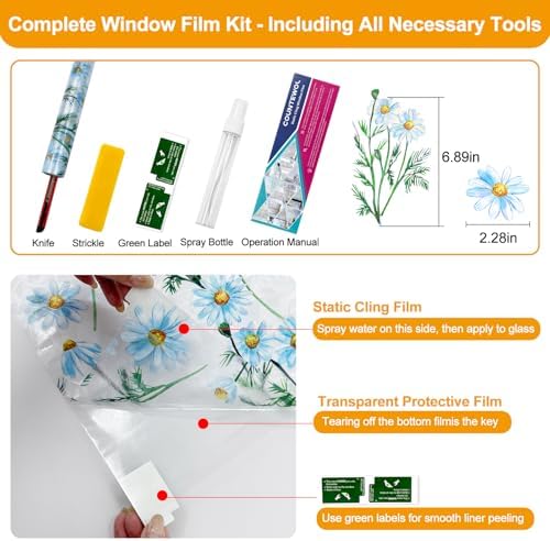 Countewol Privacy Window Films Stain Glass Cling No Glue Anti-UV Window Sticker for Bathroom Bedroom Living Room(Daisy Rainbow 157.4" L*17.5" W) - Image 2