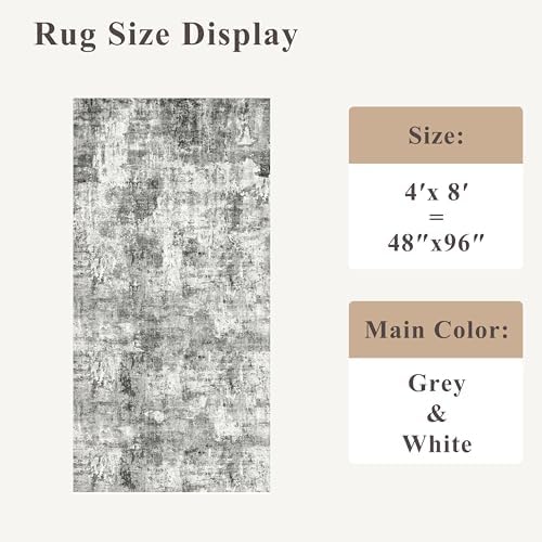 4x8 Washable Area Rug – Non-Slip Rubber Backed Indoor Rug for Entryway, Kitchen, Hallway | Modern Abstract Neutral Low Pile Thin Floor Mat for Bedroom, Living Room, Office（Grey） - Image 2