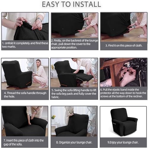 KEKUOU Recliner Chair Covers, 1-Piece Lazy Boy Recliner Covers, Black - Image 5