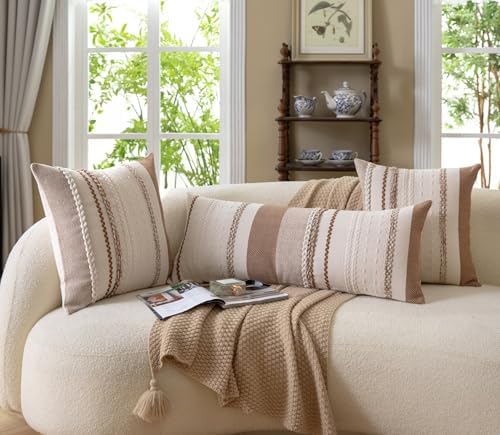 Cethom Boho Lumbar Pillow Covers 14x36 Inch Long, Brown Textured Decorative Couch Pillow Cases for Farmhouse Home Decor, Accent Cushion Cover for Sofa, Bed, Living Room, Bedroom, Pack of 1 - Image 6