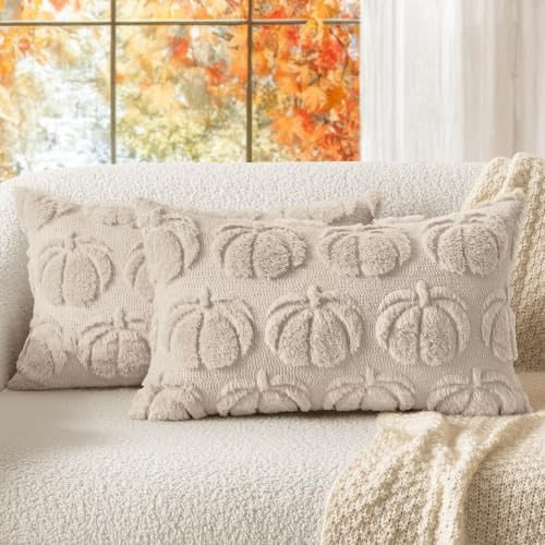 MIULEE Fall Pillow Covers Pumpkin Fall Decor Lumbar 12x20 Beige by MIULEE