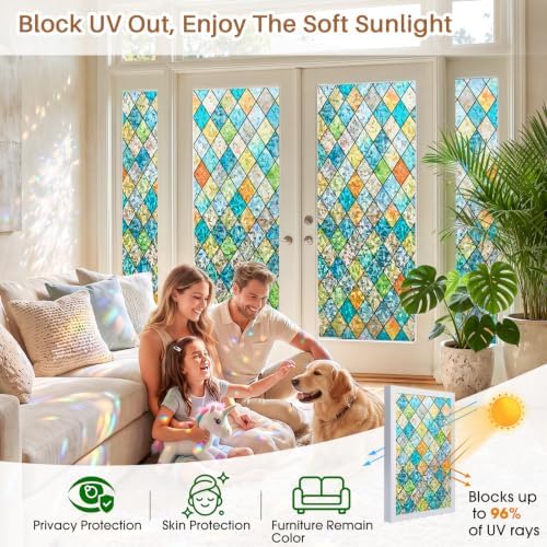 Sunbaby Stained Glass Winodw Film, Rainbow Lattice Stickers, 17.5"x78.7" - Image 4