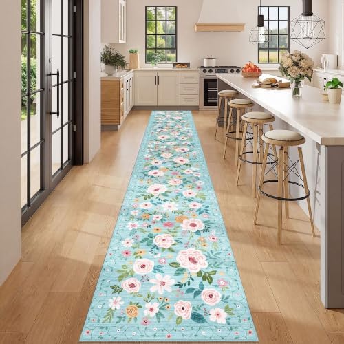 DUKINO 2x12 Washable Runner Rug, Non Slip Long Kitchen Runner Rug, Teal - Image 5