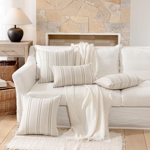 Hckot Striped Throw Pillow Covers 16x16 Set of 2 Grass Green Pillow Covers - Image 5