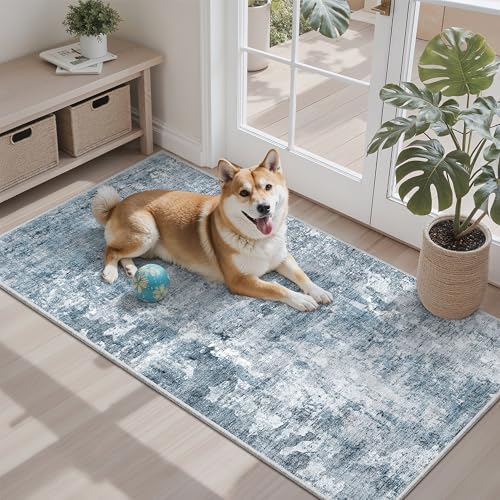 Soalmost 2x4 Abstract Washable Rugs for Entry, Kitchen Area Rug Blue/Grey by Soalmost
