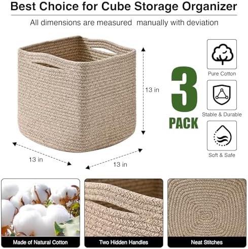 ICERZCZ 13 Inch Cube Closet Storage Bins 13x13x13 in, Mixed Brown Pack of 3 - Image 2