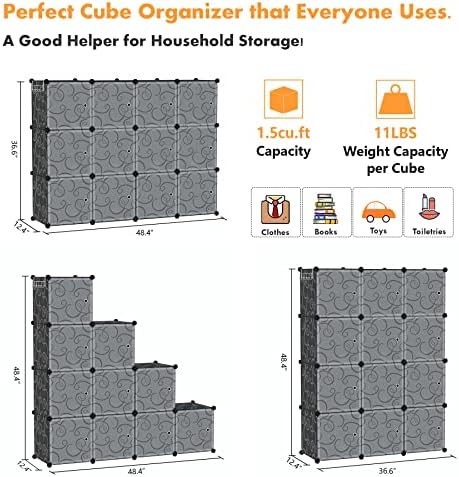 C&AHOME 12-Cube Storage Organizer with Door Cube Shelf Closet Cabinet Black - Image 6