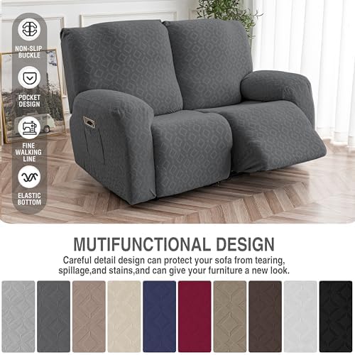 Genina Waterproof Recliner Loveseat Cover,2 Seat Couch Cover,Dark Gray - Image 5