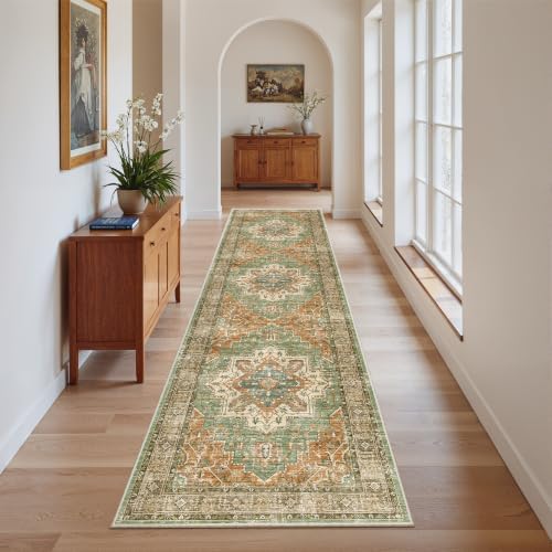 Madane Washable Hallway Runner Rug 2x8 Kitchen Runners, Brick/Brown/Green - Image 4