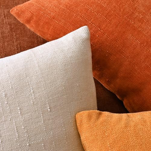 Set of 4 Soft Textured Decorative Throw Pillow Covers 22x22 Inch Cozy Farmhouse Cushion Cover Square Accent Pillow Cases for Bed Couch Sofa Living Room, Burnt Orange - Image 6