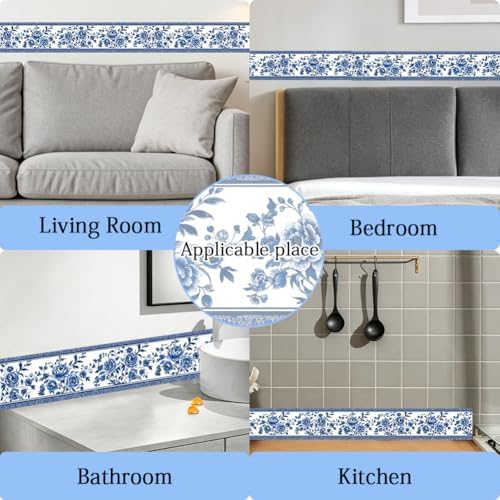 Blue Floral Wallpaper Border for Bulletin Board 196.9 x 3.9 Inch - Image 7