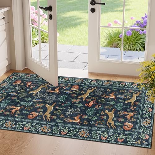 DUKINO 2x4 Rug for Entryway, Animal Washable Rug for Kitchen, Navy Blue by DUKINO