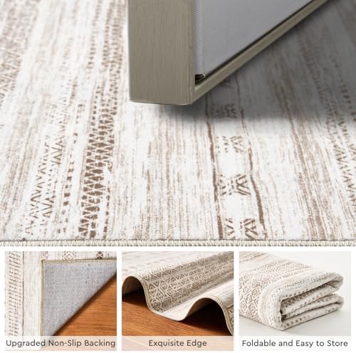 Small Area Rug-2x3 Entryway Rug Non Slip Washable Low Pile Indoor Door Mat Neutral Distressed Boho Moroccan Entrance Rugs Carpet for Bedroom Kitchen Powder Room Front Porch Bathroom, Brown - Image 3