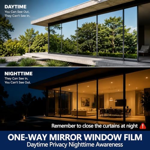 WPCTEV One Way Window Privacy Film, Mirror Tint, Blue, 35.4In x 32.8Ft - Image 2