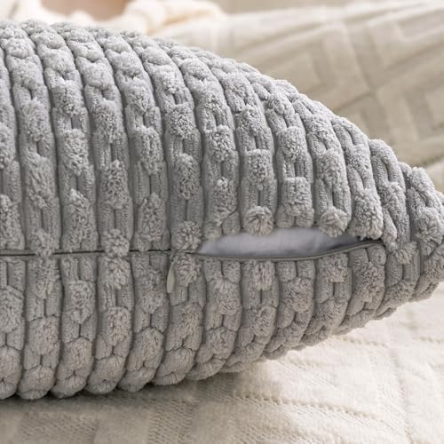 Set of 4 Grey Decorative Throw Pillow Covers 26x26 Inch Corduroy Pillow Covers for Bed Couch Sofa Living Room Soft Square Cushion Cases - Image 4