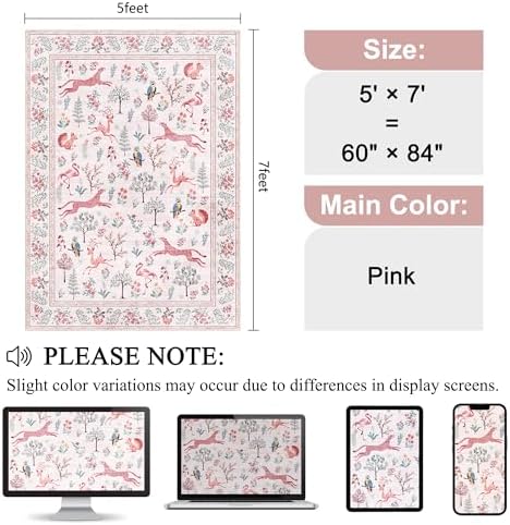 DUKINO 5x7 Area Rugs, Washable Animal Rug for Living Room Non Slip, Pink - Image 2
