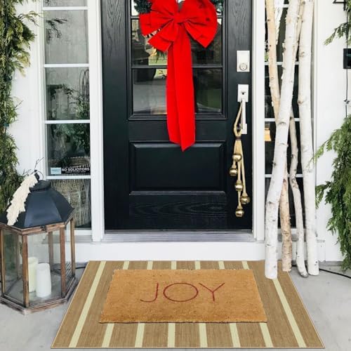 Indoor Front Door Mat, 2x3 Cottage Tan Beige Striped Front Door Rug - Image 4
