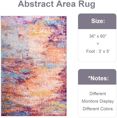 Modern Abstract 3x5 Rug, Non Slip Entryway Rug, Soft Machine Washable Rugs - Image 2
