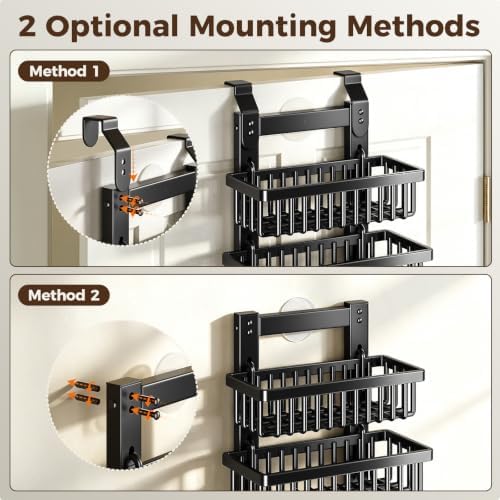 POKIPO 9 Tier Narrow Over The Door Pantry Organizer, 2 in 1 Wall Mount or Hanging Spice Rack with Adjustable Deep Basket, Heavy-Duty Seasoning Organizer and Storage for Kitchen Closet Bathroom - Image 5