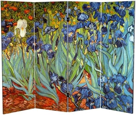Red Lantern 4 ft. Short Double Sided Works of Van Gogh Canvas Folding Screen Irises/Starry Night Over Rhone 4 Panel Freestanding Partition and Separator for Modern and Contemporary Bedroom Home Office by RedLantern