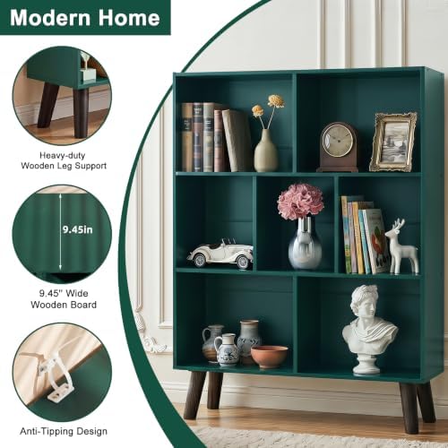YAHARBO Dark Green Bookshelf,3 Tier Book Shelf with Legs, 7 Cube Minimalist Bookcase,Storage Organizer Shelves Display Bookcases for Bedroom,Living Room - Image 5