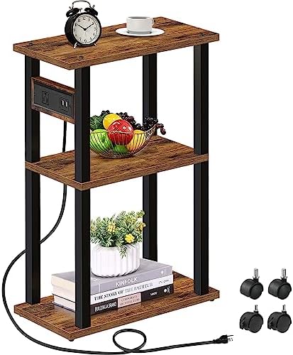 TUTOTAK Small Narrow Side Table with Charging Station, Skinny End Table by ChoosetutotakFurnitureBuildYourCozyHome