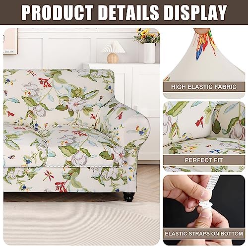 SearchI Stretch Sofa Cover Printed Couch Covers, Floral Pattern 2 Piece Armchair Slipcover with Separate Chair Cushion Cover, Washable Furniture Protector for Living Room(Chair, Spring Pattern) - Image 2