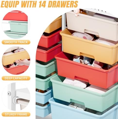 14 Drawer Rolling Storage Cart with Tabletop and Pegboard for Craft Color - Image 4