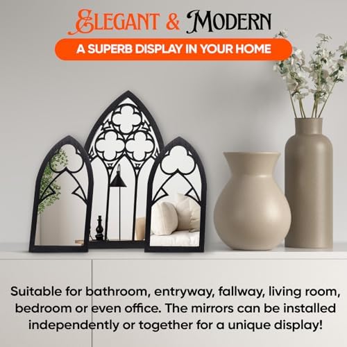 Gothic Mirrors Wall Decor - 3 Piece Set 15.8 Inch Gothic Furniture Cathedral Mirrors - Halloween Decor for Bathroom and Kitchen - Goth Accessories for Bedroom - Witchy Gifts for Women - Image 6